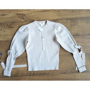 NWT Jonathan Simkhai Womens XS Pink Sand Puff‎ Sleeve Sweater